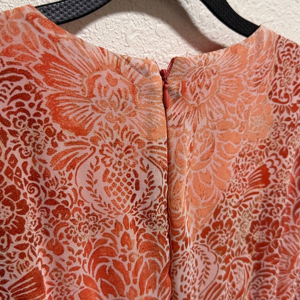 Just Taylor Orange Paisley Floral Smocked Waist Tiered Mini Dress Womens Size‎ 6 - Picture 8 of 12